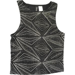 Divided H&M Crop Top High Neck Tank Black Silver Juniors XS Diamond‎ Sparkle